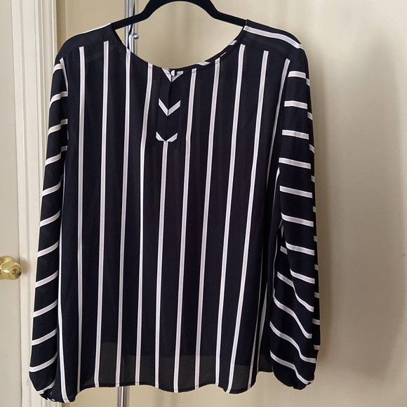 LOFT black long sleeve striped blouse - Picture 3 of 4